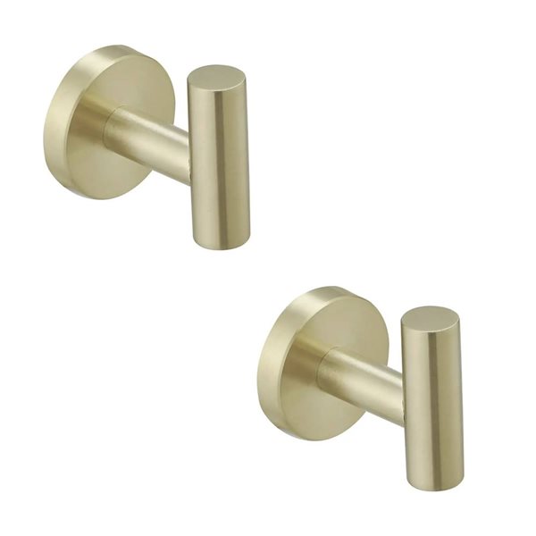 BWE 4-Pieces Round Shape J-Hook Robe/Towel Hook Wall Mount Bathroom Storage Modern in Brushed Gold