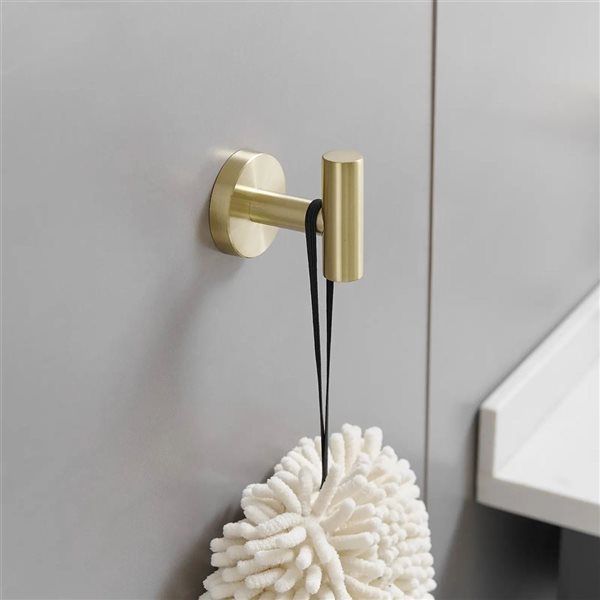 BWE 4-Pieces Round Shape J-Hook Robe/Towel Hook Wall Mount Bathroom Storage Modern in Brushed Gold