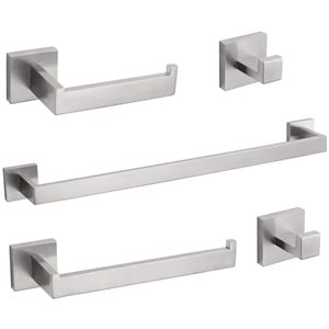 BWE 5-Piece Bath Hardware Set with Towel Hooks Toilet Paper Holder and Towel Bar in Brushed Nickel