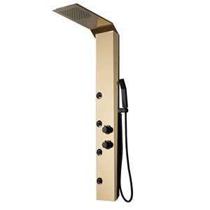 BWE 4-Jet Rainfall Shower Panel System with Rainfall Shower Head and Shower Wand in Black Gold
