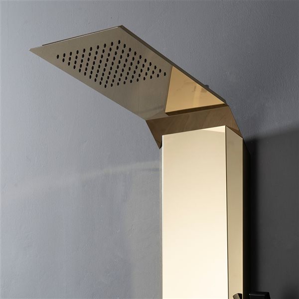 BWE 4-Jet Rainfall Shower Panel System with Rainfall Shower Head and Shower Wand in Black Gold