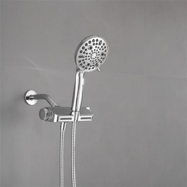 BWE 10-spray Dual Shower Head and Handheld Shower Head with Stainless Steel Hose in Polished Chrome