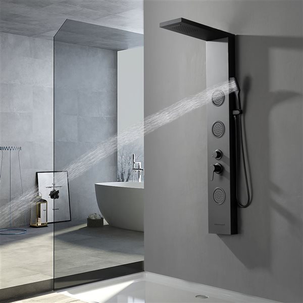 BWE 3-Jet Rainfall Shower Panel System with Rainfall Shower Head and Shower Wand in Black