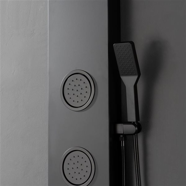 BWE 3-Jet Rainfall Shower Panel System with Rainfall Shower Head and Shower Wand in Black