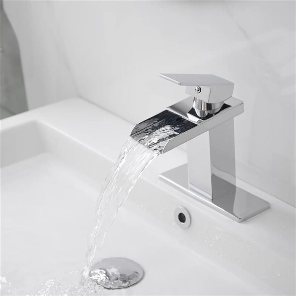 BWE Waterfall Single Hole Single-Handle Bathroom Faucet With Pop-up Drain Assembly in Polished Chrome