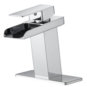 BWE Waterfall Single Hole Single-Handle Bathroom Faucet With Pop-up Drain Assembly in Polished Chrome