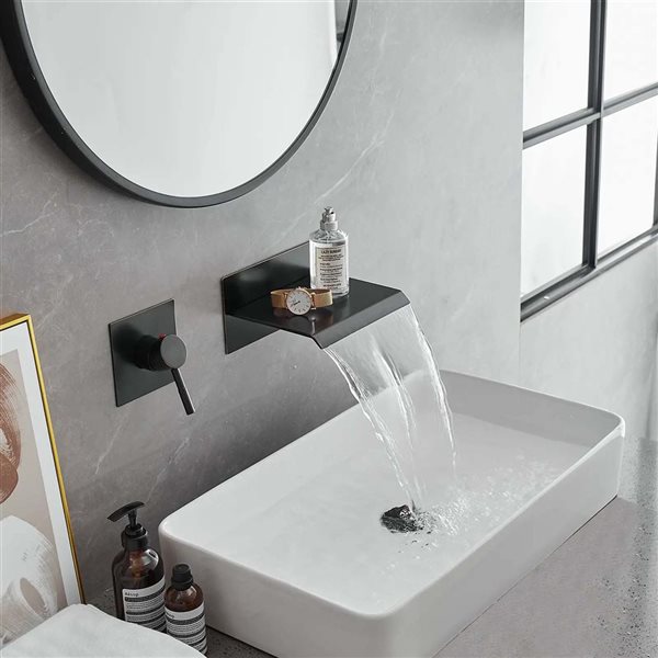 BWE Contemporary Single Handle Rectangular Waterfall Wall Mounted Bathroom Faucet in Oil Rubbed Bronze