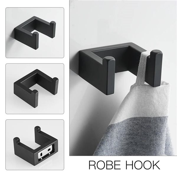 BWE 4-Piece Bath Hardware Set in Matte Black with Toilet Paper Holder,Towel Hook and 24 inch Towel Bar