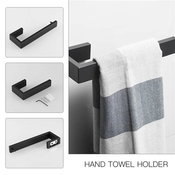 BWE 4-Piece Bath Hardware Set in Matte Black with Toilet Paper Holder,Towel Hook and 24 inch Towel Bar