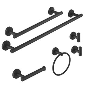 BWE 6-Piece  Bath Hardware Set with Towel Ring hook Toilet Paper Holder and Towel Bar in Matte Black