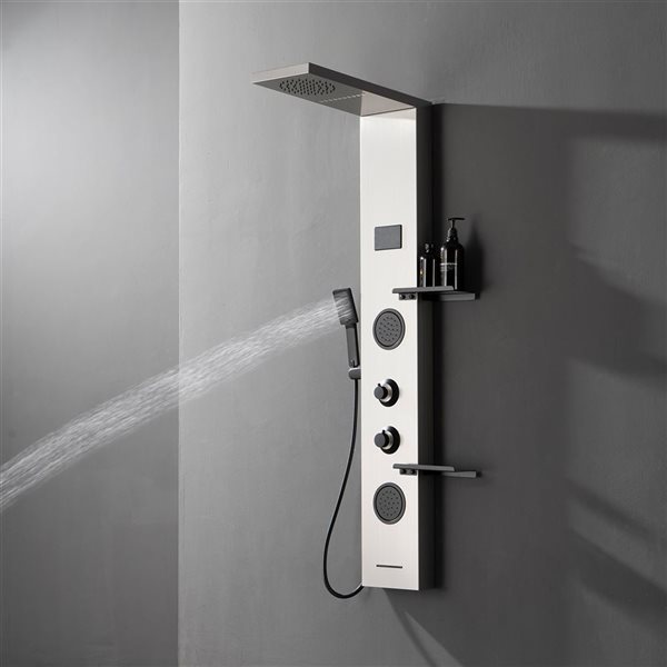 BWE 2-Jet Shower Panel System with Rainfall Shower Head,Shelf,STub Spout and LED Light in Black Nickel