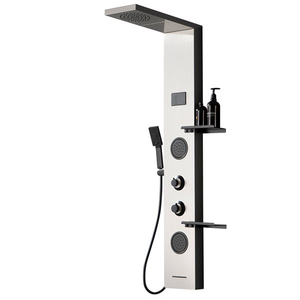 BWE 2-Jet Shower Panel System with Rainfall Shower Head,Shelf,STub Spout and LED Light in Black Nickel