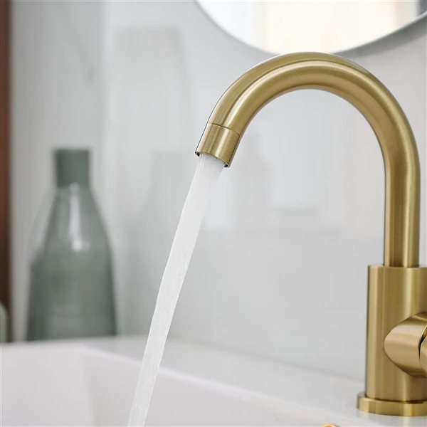 BWE Single Hole Single-Handle Mid Arc Bathroom Faucet with Swivel Spout in Brushed Gold