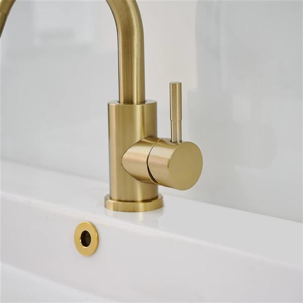 BWE Single Hole Single-Handle Mid Arc Bathroom Faucet with Swivel Spout in Brushed Gold