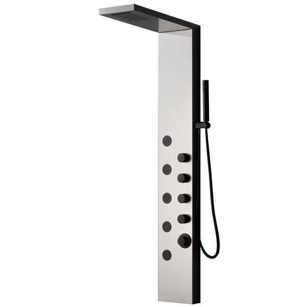 BWE 5-Jet Shower Panel Tower System with Rainfall Waterfall Shower Head and Shower Wand in Black Nickel