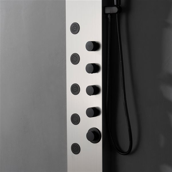 BWE 5-Jet Shower Panel Tower System with Rainfall Waterfall Shower Head and Shower Wand in Black Nickel