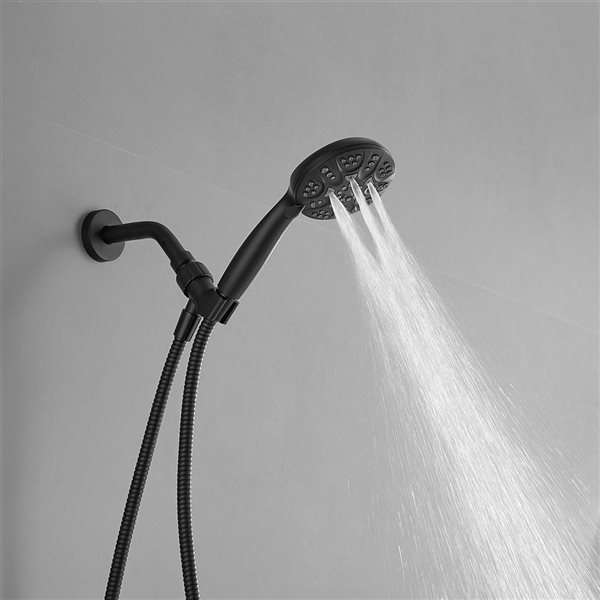 BWE 6-Spray 4.3 in. Wall Mount Handheld Shower Head with Extra Long Stainless Steel Hose in Black