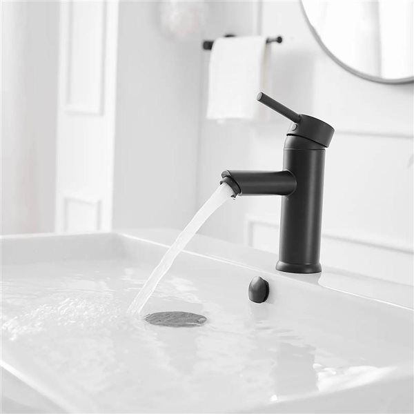 BWE Single Hole Single-Handle Bathroom Faucet With Pop Up Drain in Matte Black