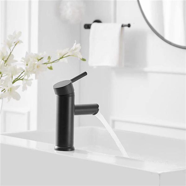 BWE Single Hole Single-Handle Bathroom Faucet With Pop Up Drain in Matte Black