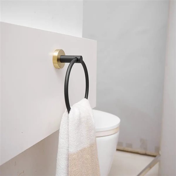 BWE 5-Piece Bath Hardware Set with Towel Bar Hook Toilet Paper Holder and Towel Ring in Black Gold