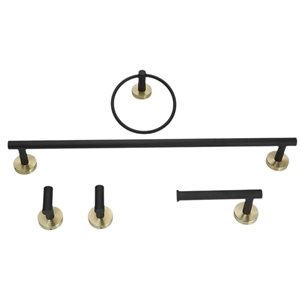 BWE 5-Piece Bath Hardware Set with Towel Bar Hook Toilet Paper Holder and Towel Ring in Black Gold