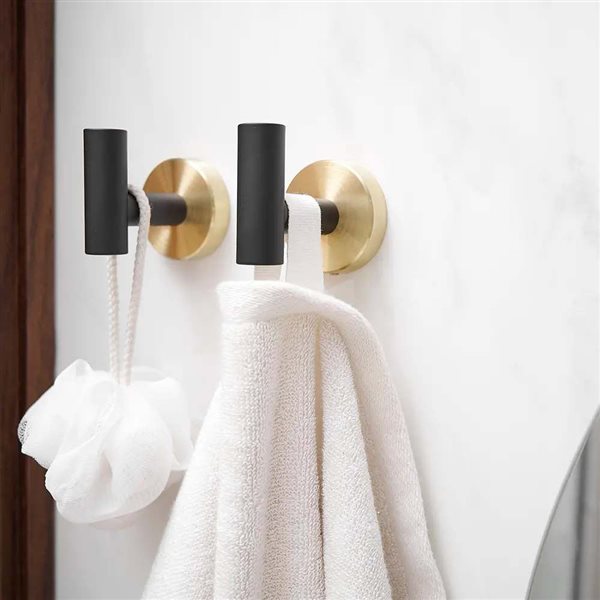 BWE 5-Piece Bath Hardware Set with Towel Bar Hook Toilet Paper Holder and Towel Ring in Black Gold