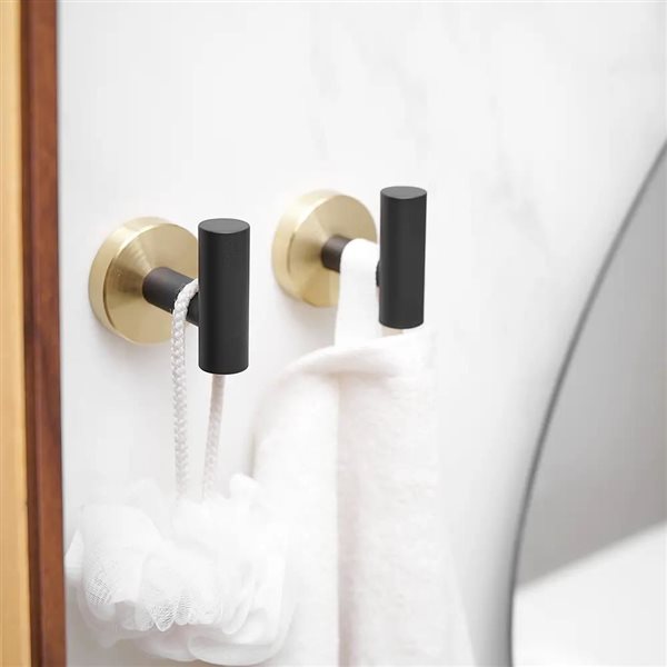 BWE 5-Piece Bath Hardware Set with Towel Bar Hook Toilet Paper Holder and Towel Ring in Black Gold