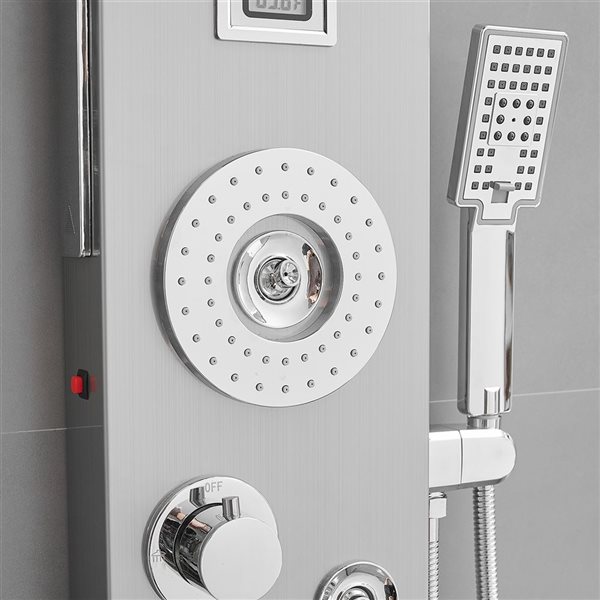 BWE 4-Jet Rainfall Shower Panel System with Shower Head and Shower Wand With LED light in Chrome Nickel