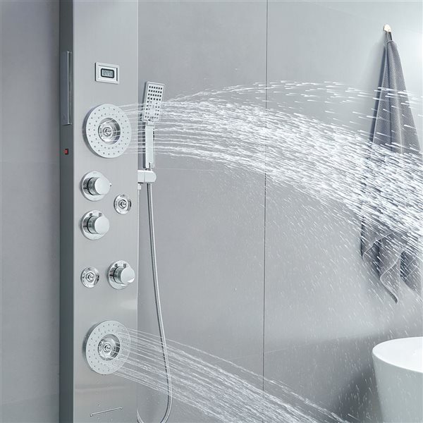 BWE 4-Jet Rainfall Shower Panel System with Shower Head and Shower Wand With LED light in Chrome Nickel