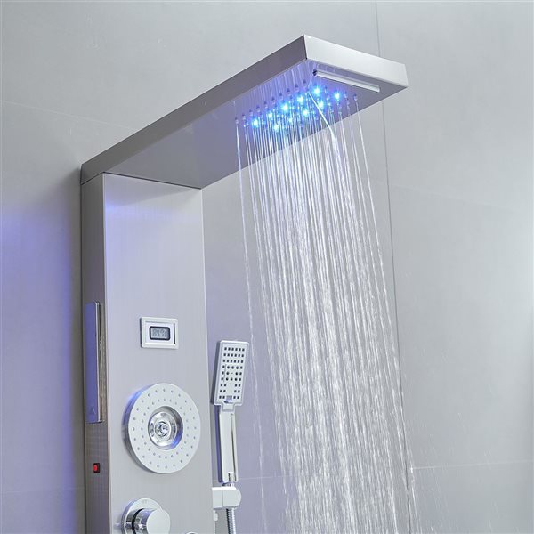 BWE 4-Jet Rainfall Shower Panel System with Shower Head and Shower Wand With LED light in Chrome Nickel