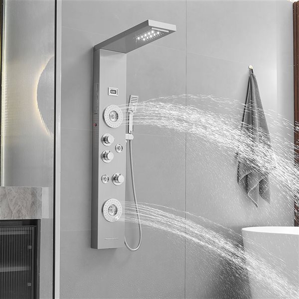 BWE 4-Jet Rainfall Shower Panel System with Shower Head and Shower Wand With LED light in Chrome Nickel