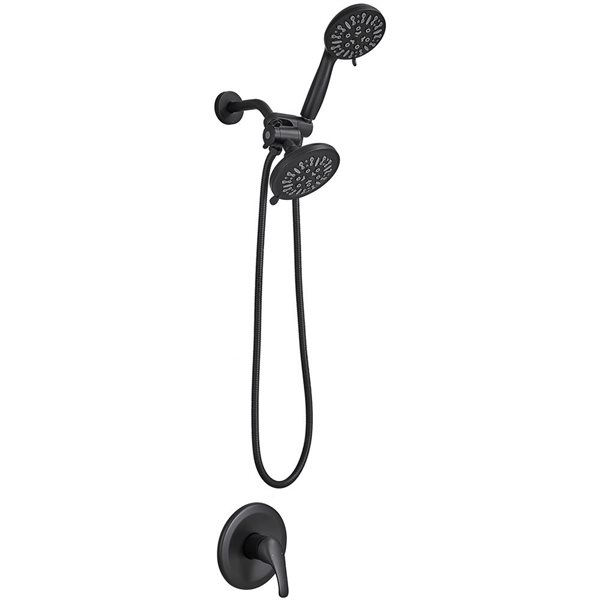 BWE Single-Handle 1-Spray Round Rain Shower Faucet Combo Set with Pressure Balance Valve in Matte Black