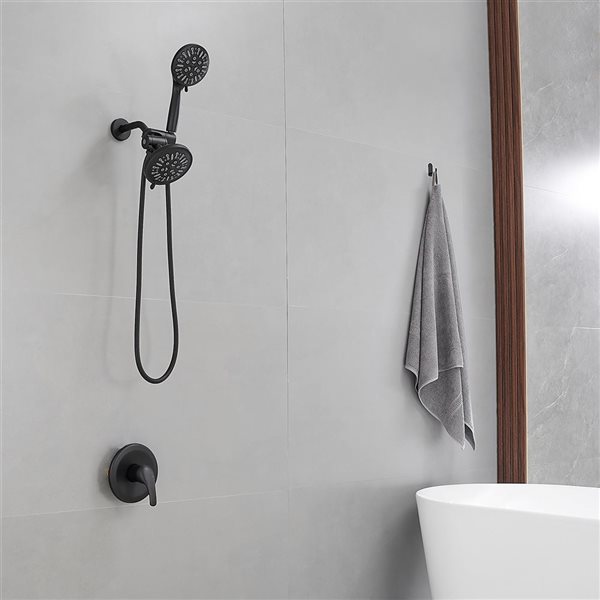 BWE Single-Handle 1-Spray Round Rain Shower Faucet Combo Set with Pressure Balance Valve in Matte Black