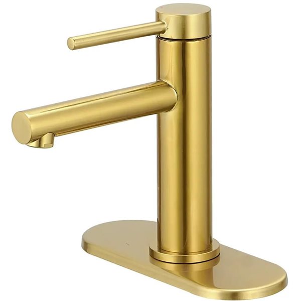 BWE Single-Handle Single Hole Bathroom Faucet with Drain Assembly Vanity Sink Faucet in Brushed Gold