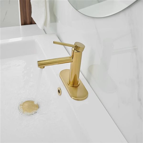 BWE Single-Handle Single Hole Bathroom Faucet with Drain Assembly Vanity Sink Faucet in Brushed Gold