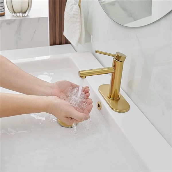 BWE Single-Handle Single Hole Bathroom Faucet with Drain Assembly Vanity Sink Faucet in Brushed Gold