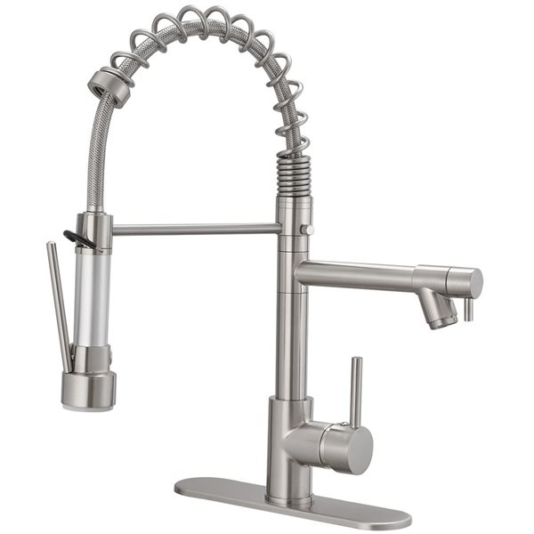 BWE Single-Handle Pull-Down Sprayer 2 Spray High Arc Kitchen Faucet with Deck Plate in Brushed Nickel