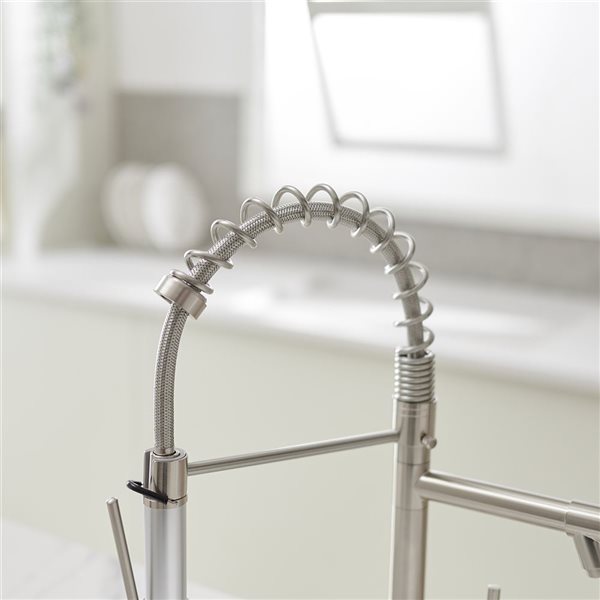 BWE Single-Handle Pull-Down Sprayer 2 Spray High Arc Kitchen Faucet with Deck Plate in Brushed Nickel