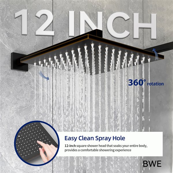 BWE 2-Spray Patterns 12 inch Showerhead Wall Mounted Dual Shower Heads with Valve in Oil Rubbed Bronze