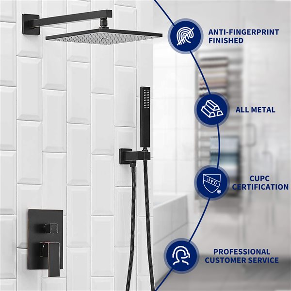 BWE 2-Spray Patterns 12 inch Showerhead Wall Mounted Dual Shower Heads with Valve in Oil Rubbed Bronze