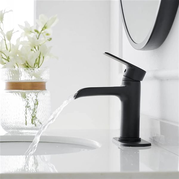 BWE Waterfall Single Handle Single Hole Modern Bathroom Faucet Bathroom Vanity Sink Faucet in Black