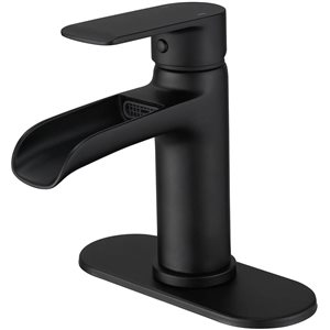 BWE Waterfall Single Handle Single Hole Modern Bathroom Faucet Bathroom Vanity Sink Faucet in Black