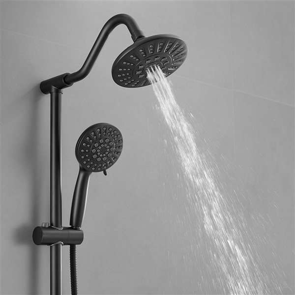 BWE 5-spray 6 in. Shower Head and Handheld Shower Head with Stainless Steel Hose in Matte Black
