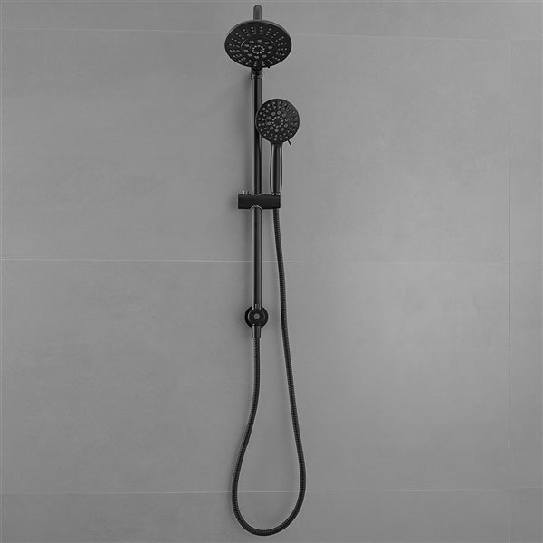 BWE 5-spray 6 in. Shower Head and Handheld Shower Head with Stainless Steel Hose in Matte Black