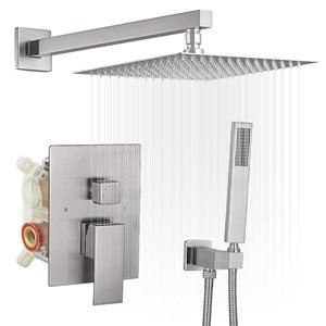 BWE 10 inch Square Bathroom Shower Combo Set in Brushed Nickel