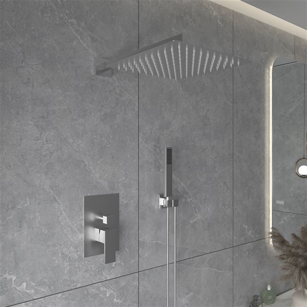 BWE 10 inch Square Bathroom Shower Combo Set in Brushed Nickel