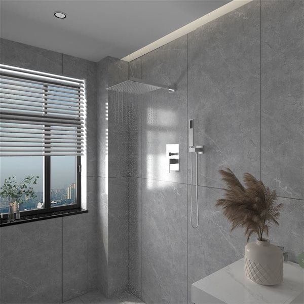 BWE 10 inch Square Bathroom Shower Combo Set in Brushed Nickel