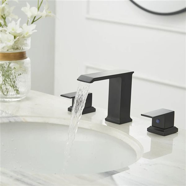 BWE 8 in. Widespread Double Handle Bathroom Faucet with Pop-up drain in Matte Black