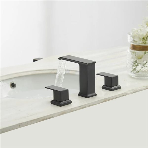 BWE 8 in. Widespread Double Handle Bathroom Faucet with Pop-up drain in Matte Black