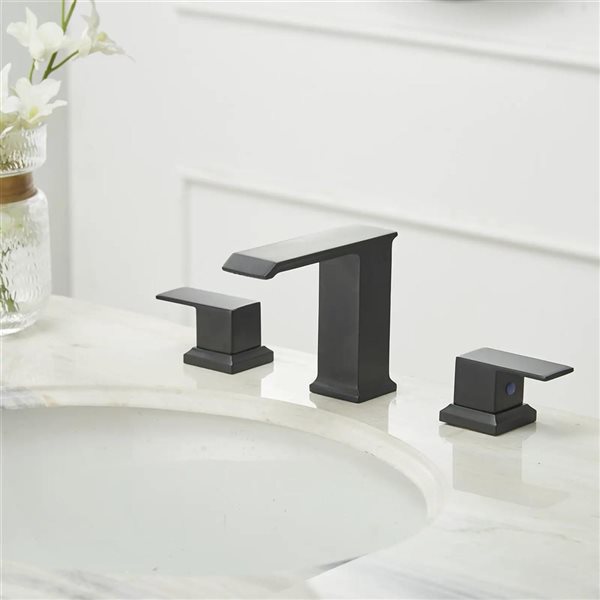 BWE 8 in. Widespread Double Handle Bathroom Faucet with Pop-up drain in Matte Black